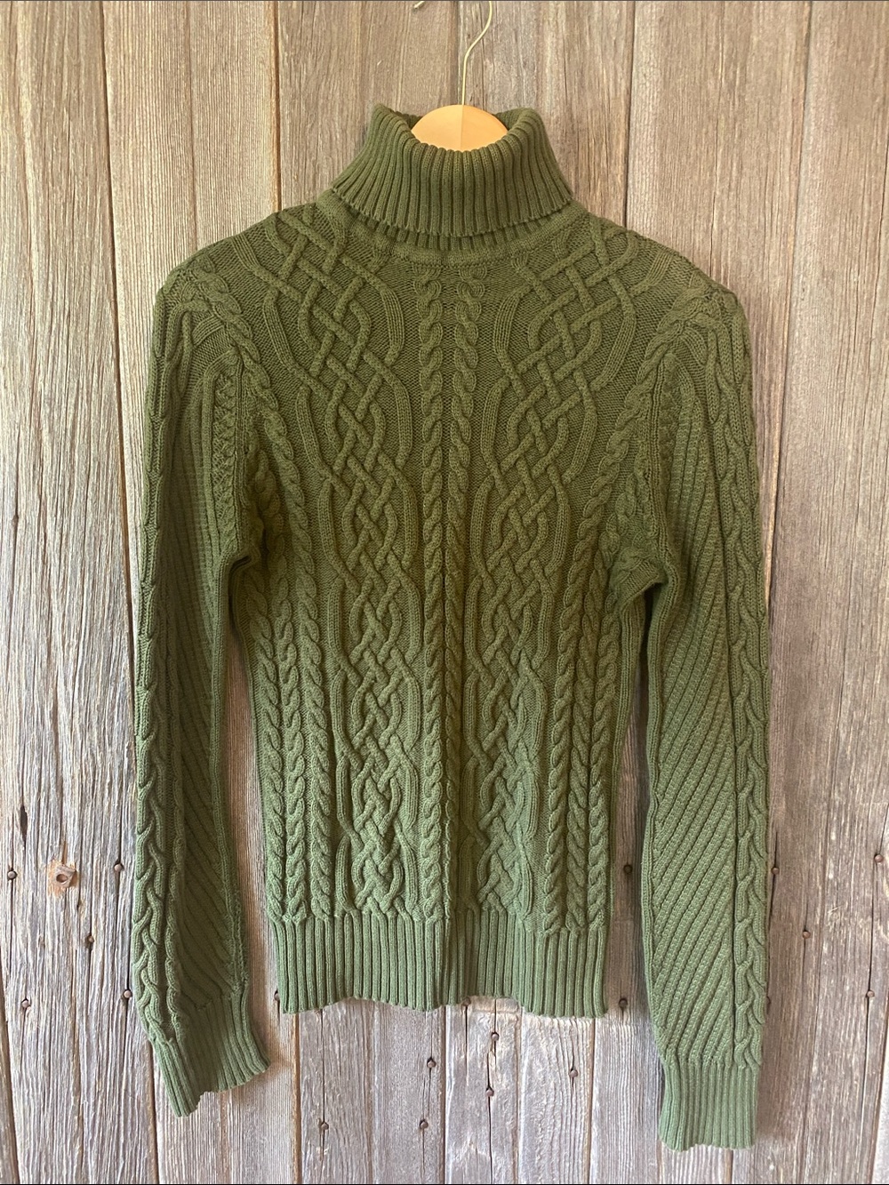 GAIAM Olive Cable-Knit Turtleneck Sweater